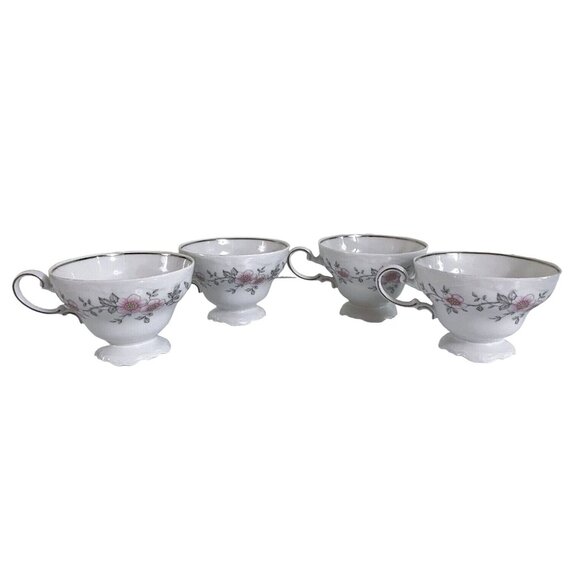 Vintage Johann Haviland Bavaria Germany, Set of 4 Teacups, White w/ Pink Floral - Picture 1 of 12